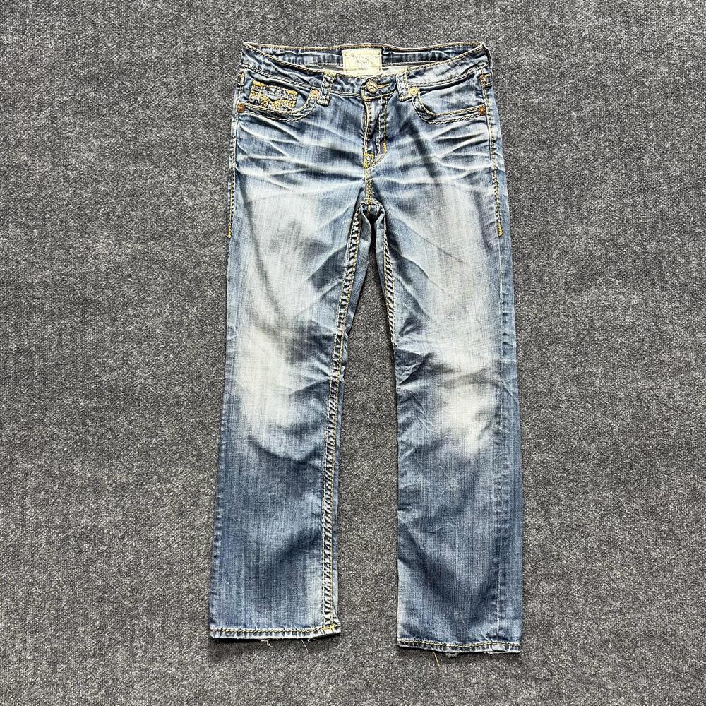 Big Star Jeans Womens 31S Blue Low Rise Slim Straight Distressed Stretch Denim